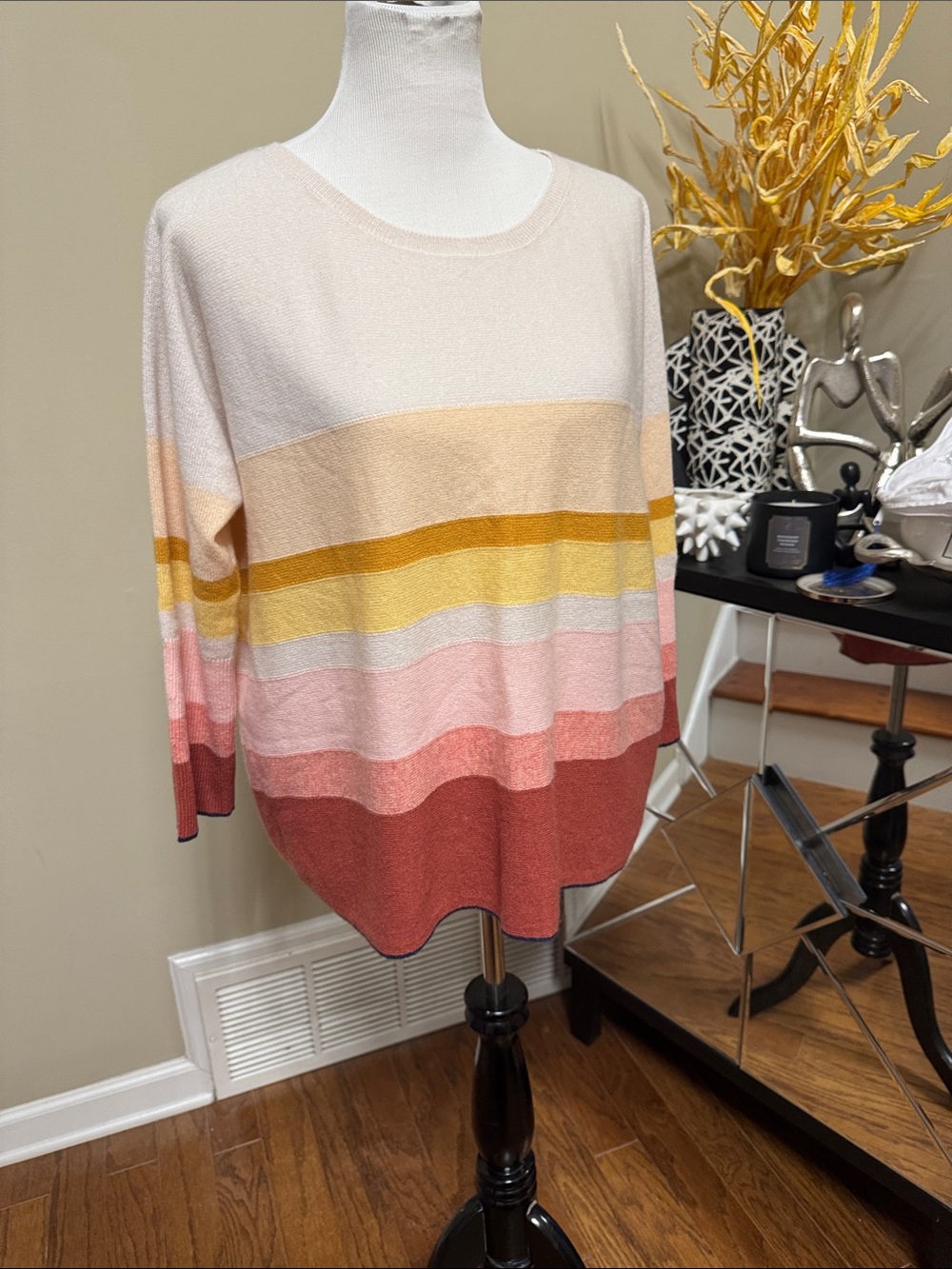 Garnet Hill Striped Scoop Neck Sweater 100 % Cashmere Size M NWOT.